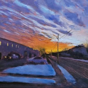 Snow Work Sunrise  6 x 8  oil on panel